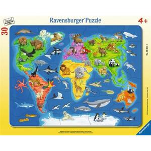 RAVENSBURGER Puzzle Mapa světa se zvířaty 30 dílků; 4762